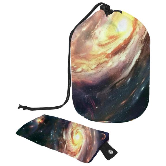PhooArto Drawstring Cosmetic Bag, Barrel Shaped Portable Travel Makeup Bags, Solar System Galaxy Universe Large Capacity Waterproof Multifunctional Bucket Toiletry Bag