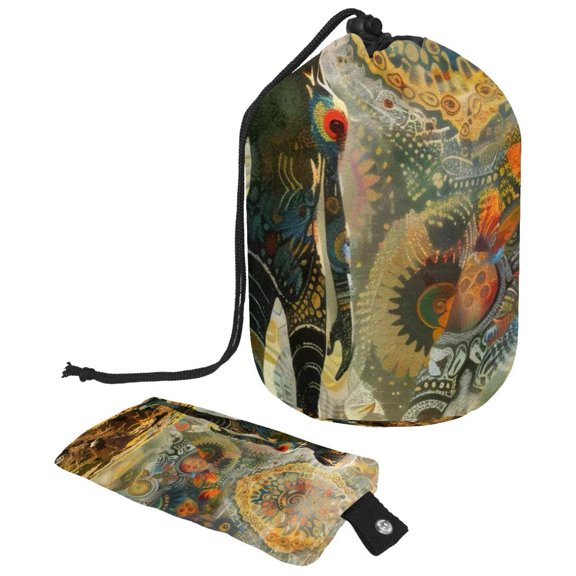 PhooArto Drawstring Cosmetic Bag, Barrel Shaped Portable Travel Makeup Bags, Space Alien Standing Large Capacity Waterproof Multifunctional Bucket Toiletry Bag