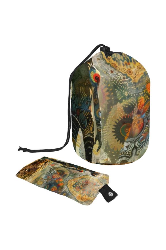 Drawstring Cosmetic Bag, Barrel Shaped Portable Travel Makeup Bags, Space Alien Standing Large Capacity Waterproof Multifunctional Bucket Toiletry Bag