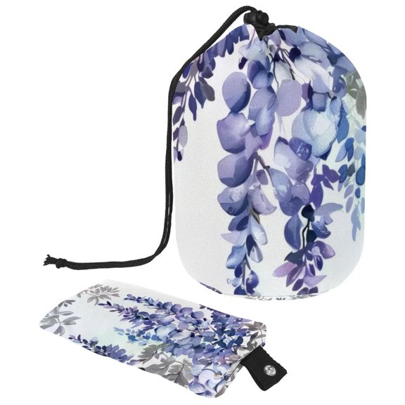 PhooArto Drawstring Cosmetic Bag, Barrel Shaped Portable Travel Makeup Bags, Wisteria Flowers Pattern Large Capacity Waterproof Multifunctional Bucket Toiletry Bag