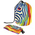 thumbnail image 1 of PhooArto Drawstring Cosmetic Bag, Barrel Shaped Portable Travel Makeup Bags, Zebra Rainbow Print Large Capacity Waterproof Multifunctional Bucket Toiletry Bag, 1 of 6