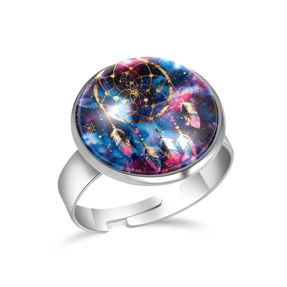 PhooArto Dreamcatcher Galaxy Pattern Stainless Steel Rings for Women, Open Adjustable Ring Promise Ring Jewelry Gifts