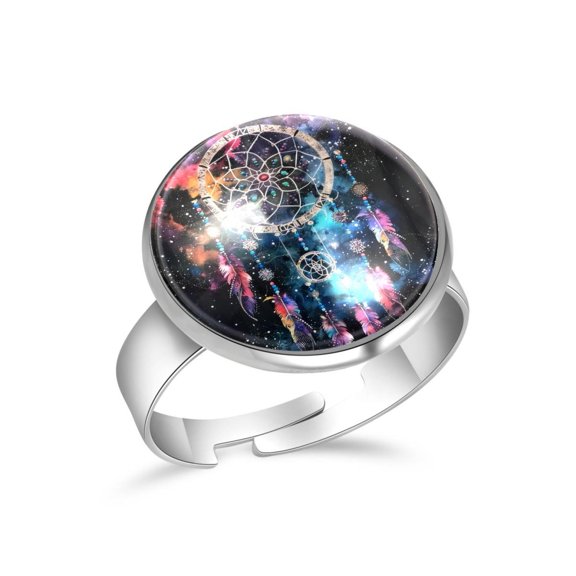 PhooArto Dreamcatcher Galaxy Patterns Stainless Steel Rings for Women, Open Adjustable Ring Promise Ring Jewelry Gifts