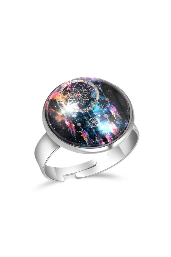 Dreamcatcher Galaxy Patterns Stainless Steel Rings for Women, Open Adjustable Ring Promise Ring Jewelry Gifts
