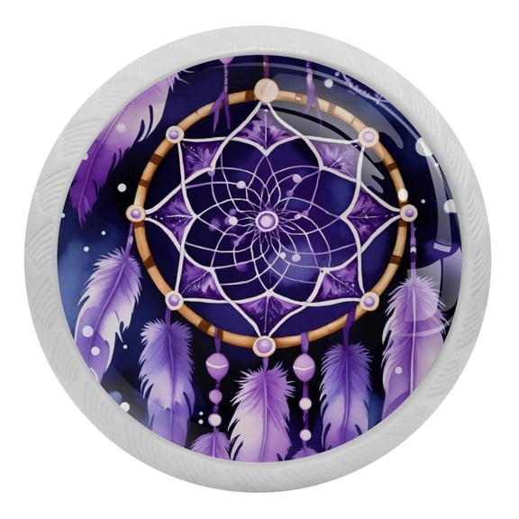 PhooArto Dreamcatcher Purple Pattern 4 PCS Crystal Glass Cabinet Knobs, Drawer Kitchen Cabinets Dresser Cupboard Wardrobe Pulls Handle - Glowing in the Dark