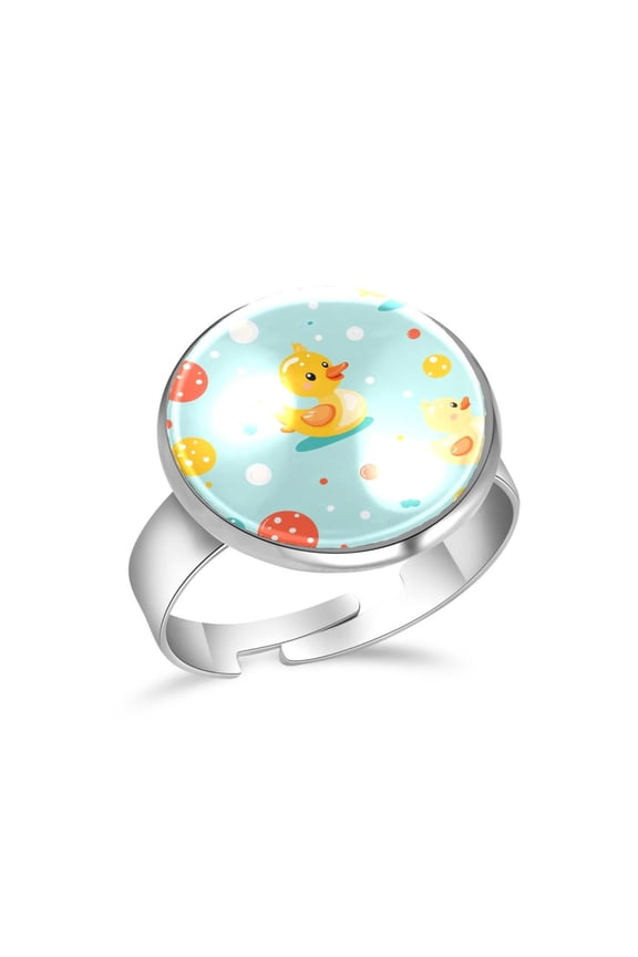 Duck and Ball Patterns Stainless Steel Rings for Women, Open Adjustable Ring Promise Ring Jewelry Gifts