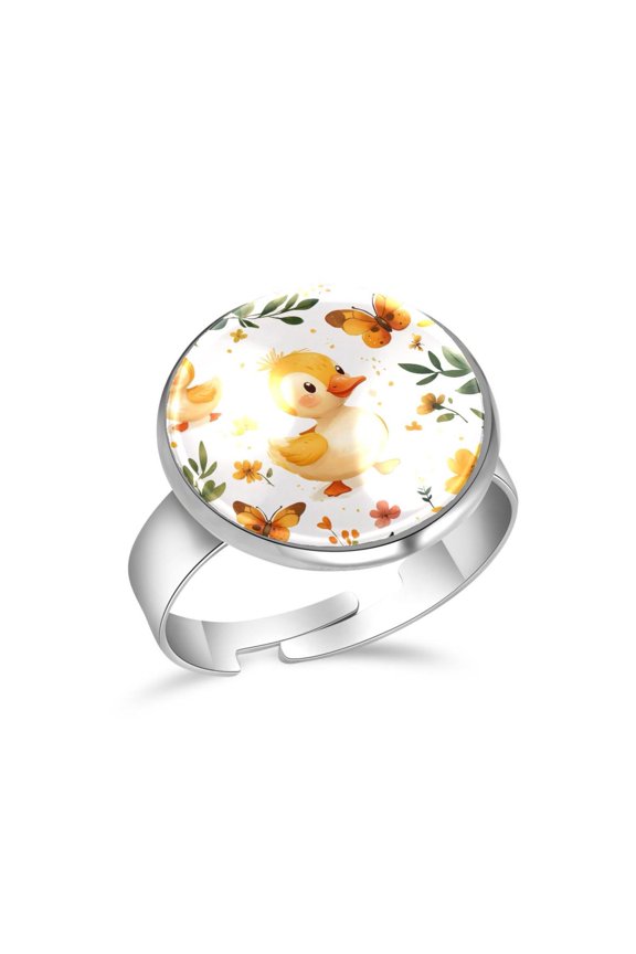 Ducks Butterflies Pattern Stainless Steel Rings for Women, Open Adjustable Ring Promise Ring Jewelry Gifts
