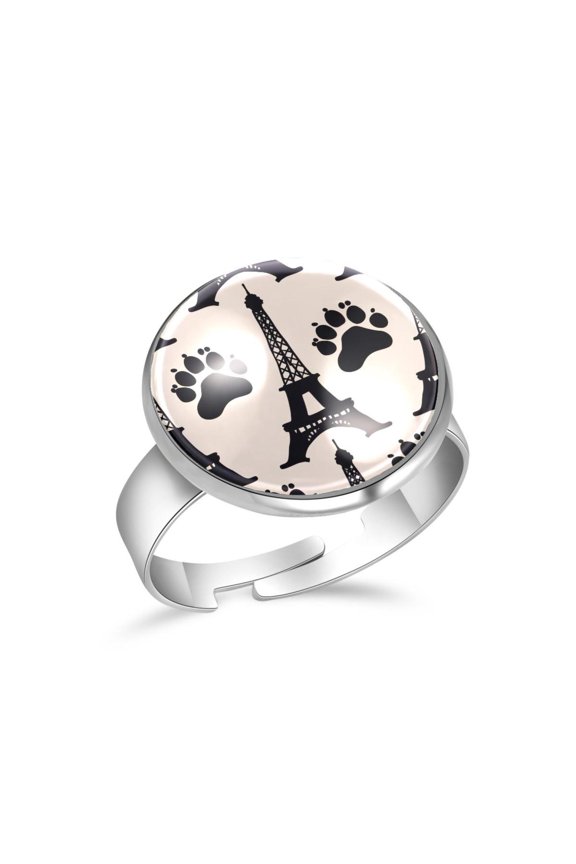 Eiffel Tower Animal Paws Stainless Steel Rings for Women, Open Adjustable Ring Promise Ring Jewelry Gifts