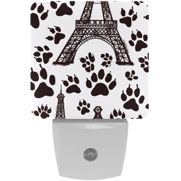 PhooArto Eiffel Tower Paw Patterns Plug in LED Night Light Auto Sensor Dusk to Dawn Decorative Night for Bedroom, Bathroom, Kitchen, Hallway, Stairs, Baby's Room, Energy Saving