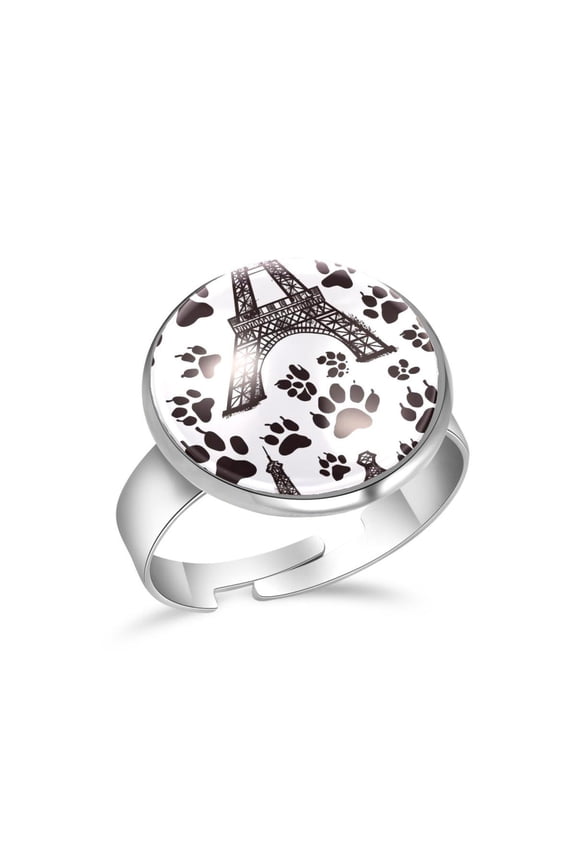 Eiffel Tower Paw Patterns Stainless Steel Rings for Women, Open Adjustable Ring Promise Ring Jewelry Gifts