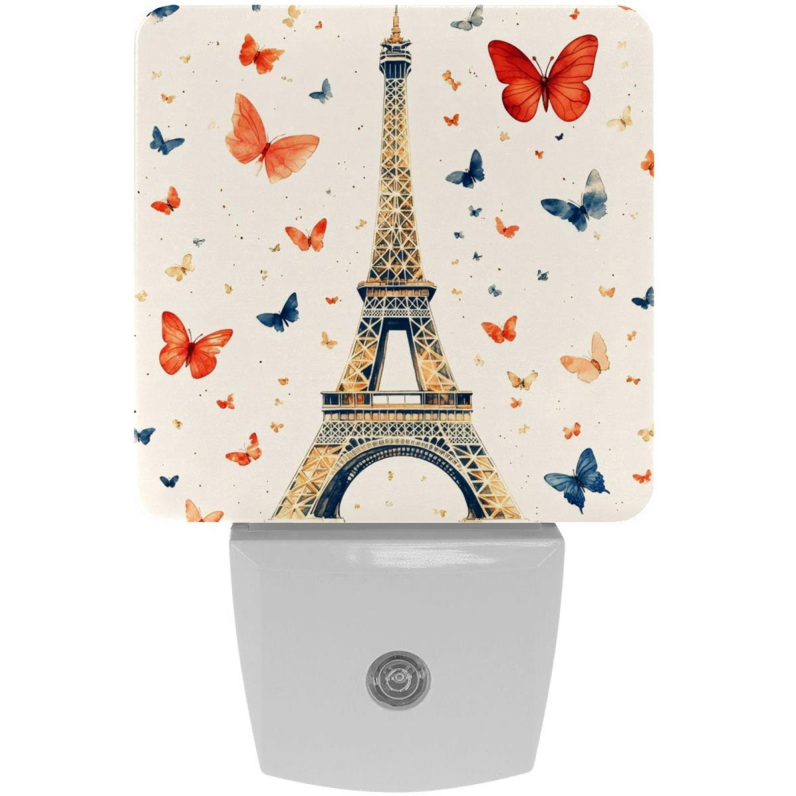 PhooArto Eiffel Towers Butterfly Plug in LED Night Light Auto Sensor Dusk to Dawn Decorative Night for Bedroom, Bathroom, Kitchen, Hallway, Stairs, Baby's Room, Energy Saving
