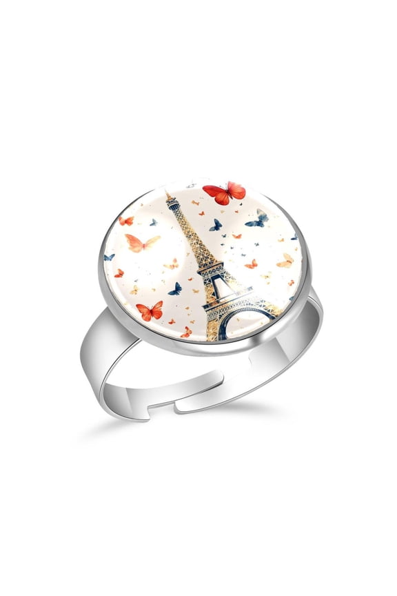 Eiffel Towers Butterfly Stainless Steel Rings for Women, Open Adjustable Ring Promise Ring Jewelry Gifts