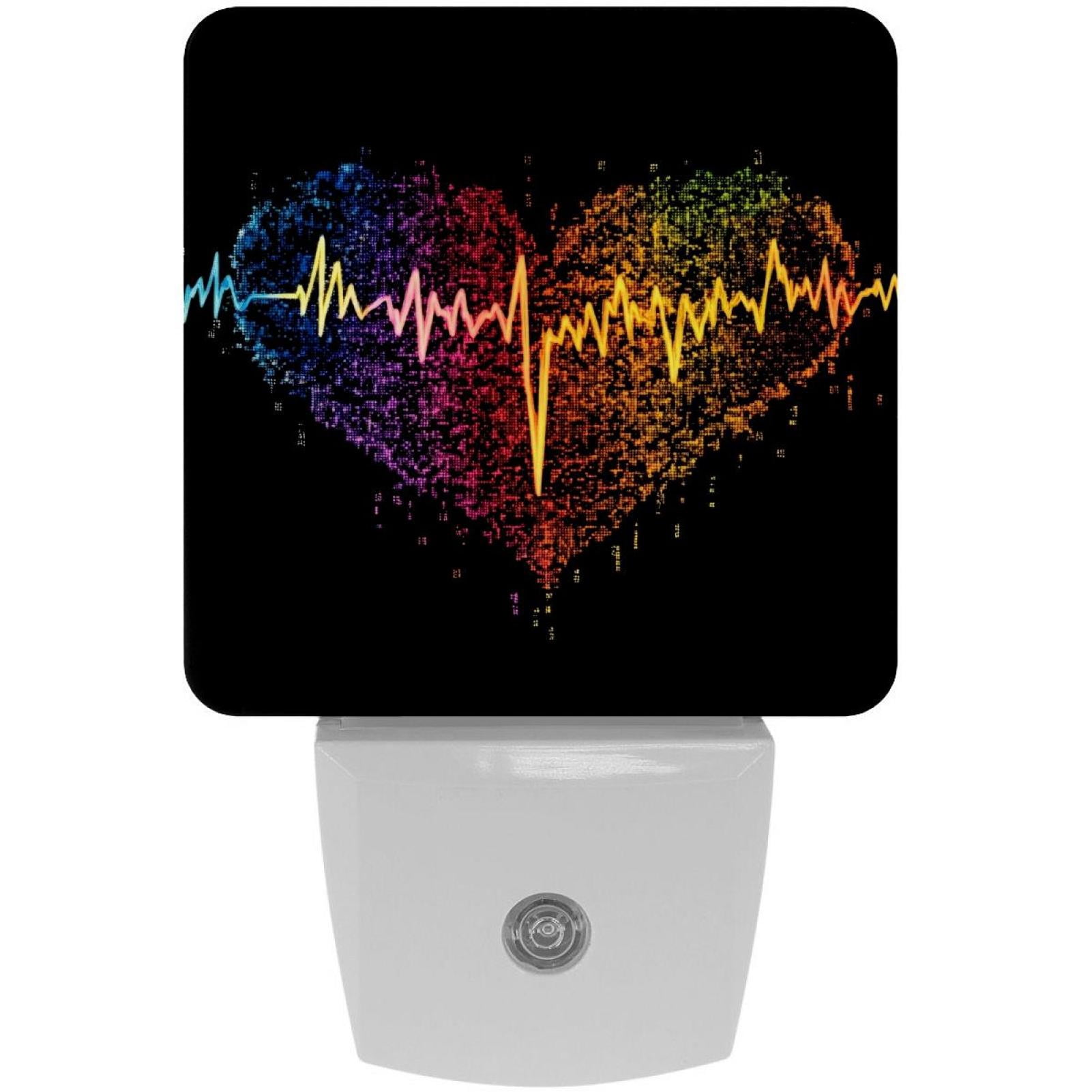 PhooArto Electrocardiograms Lover Heart Plug in LED Night Light Auto Sensor Dusk to Dawn Decorative Night for Bedroom, Bathroom, Kitchen, Hallway, Stairs, Baby's Room, Energy Saving