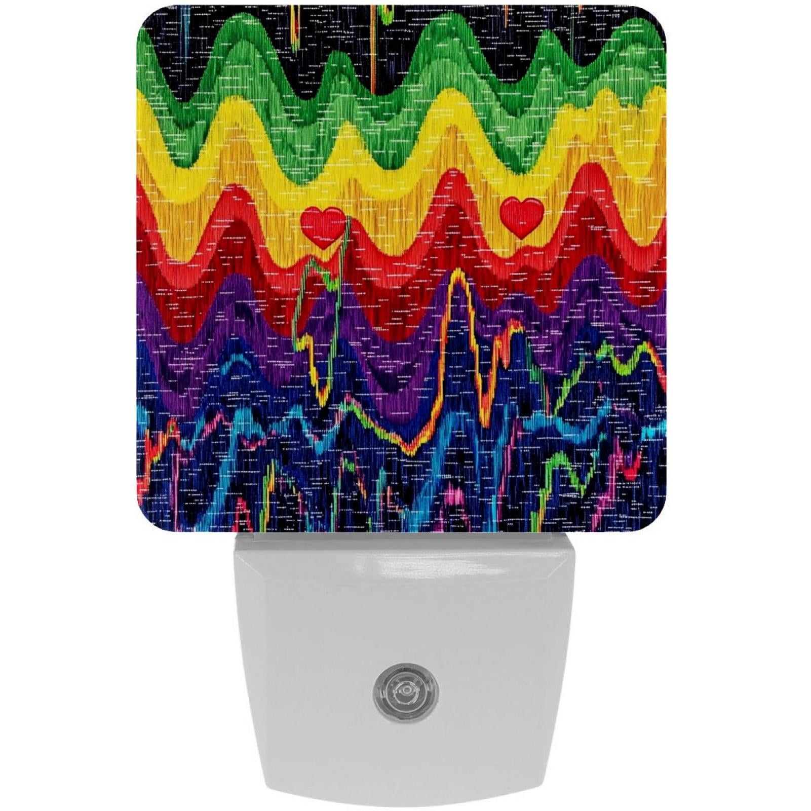 PhooArto Electrocardiograms Rainbow Pattern Plug in LED Night Light Auto Sensor Dusk to Dawn Decorative Night for Bedroom, Bathroom, Kitchen, Hallway, Stairs, Baby's Room, Energy Saving