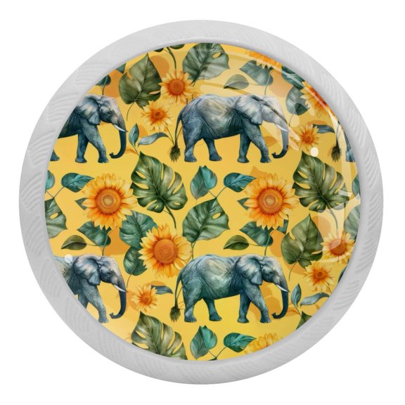 PhooArto Elephants Sunflower Palm Pattern 4 PCS Crystal Glass Cabinet Knobs, Drawer Kitchen Cabinets Dresser Cupboard Wardrobe Pulls Handle - Glowing in the Dark