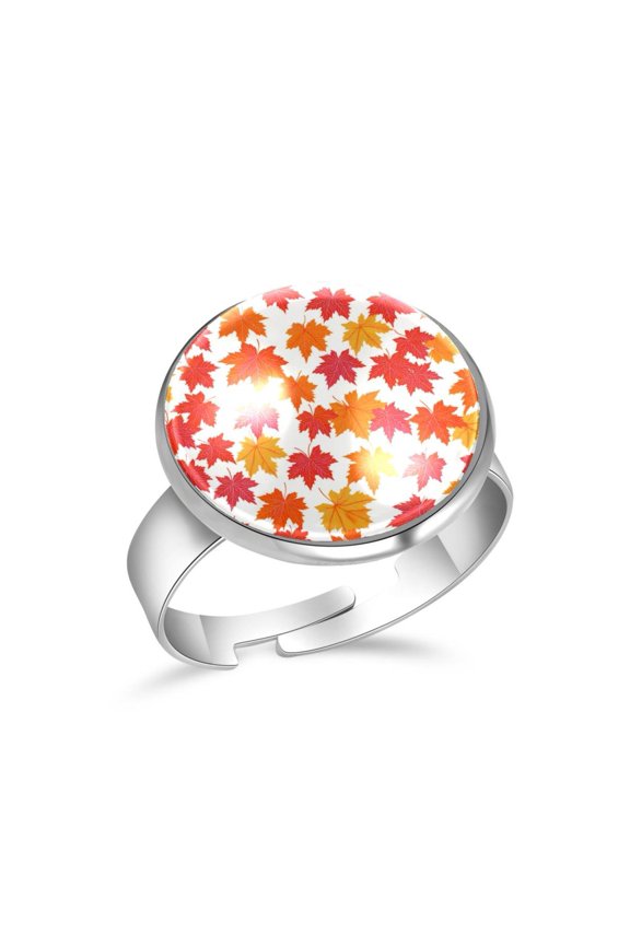 Fall Maple Leaf Pattern Stainless Steel Rings for Women, Open Adjustable Ring Promise Ring Jewelry Gifts