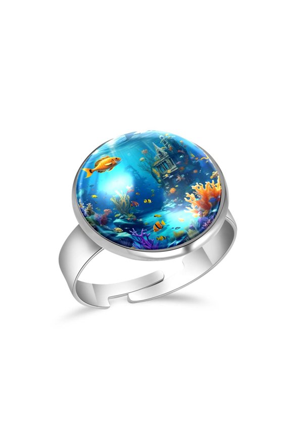 Fantastic Underwater World Fish Stainless Steel Rings for Women, Open Adjustable Ring Promise Ring Jewelry Gifts