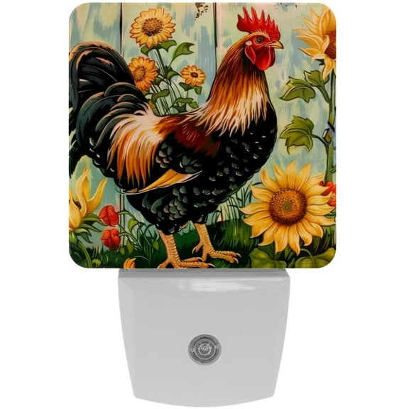 PhooArto Farmhouse Sunflower Rooster Plug in LED Night Light Auto Sensor Dusk to Dawn Decorative Night for Bedroom, Bathroom, Kitchen, Hallway, Stairs, Baby's Room, Energy Saving