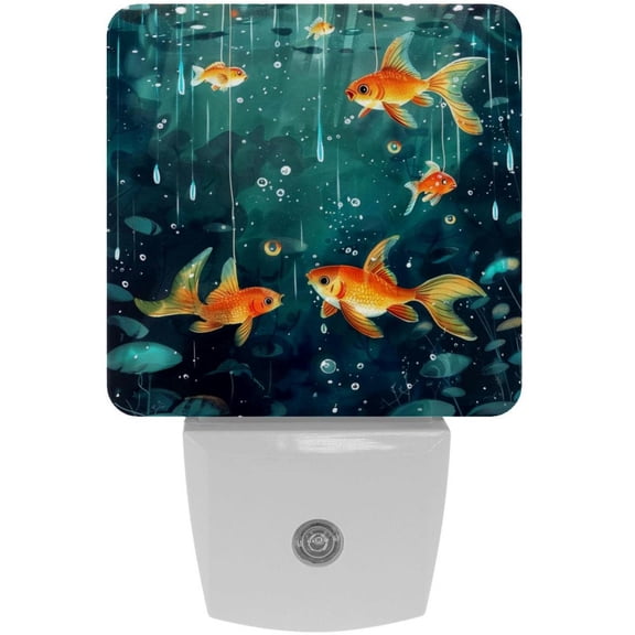 PhooArto Fish Goldfish Raining Plug in LED Night Light Auto Sensor Dusk to Dawn Decorative Night for Bedroom, Bathroom, Kitchen, Hallway, Stairs, Baby's Room, Energy Saving