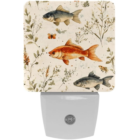 PhooArto Fish Patterns Plug in LED Night Light Auto Sensor Dusk to Dawn Decorative Night for Bedroom, Bathroom, Kitchen, Hallway, Stairs, Baby's Room, Energy Saving