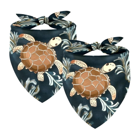 PhooArto Floral Sea Turtle Pattern Dog Bandanas, 2 Pack Soft Washable Pet Scarf Triangle for Large Dogs Puppies and Cats