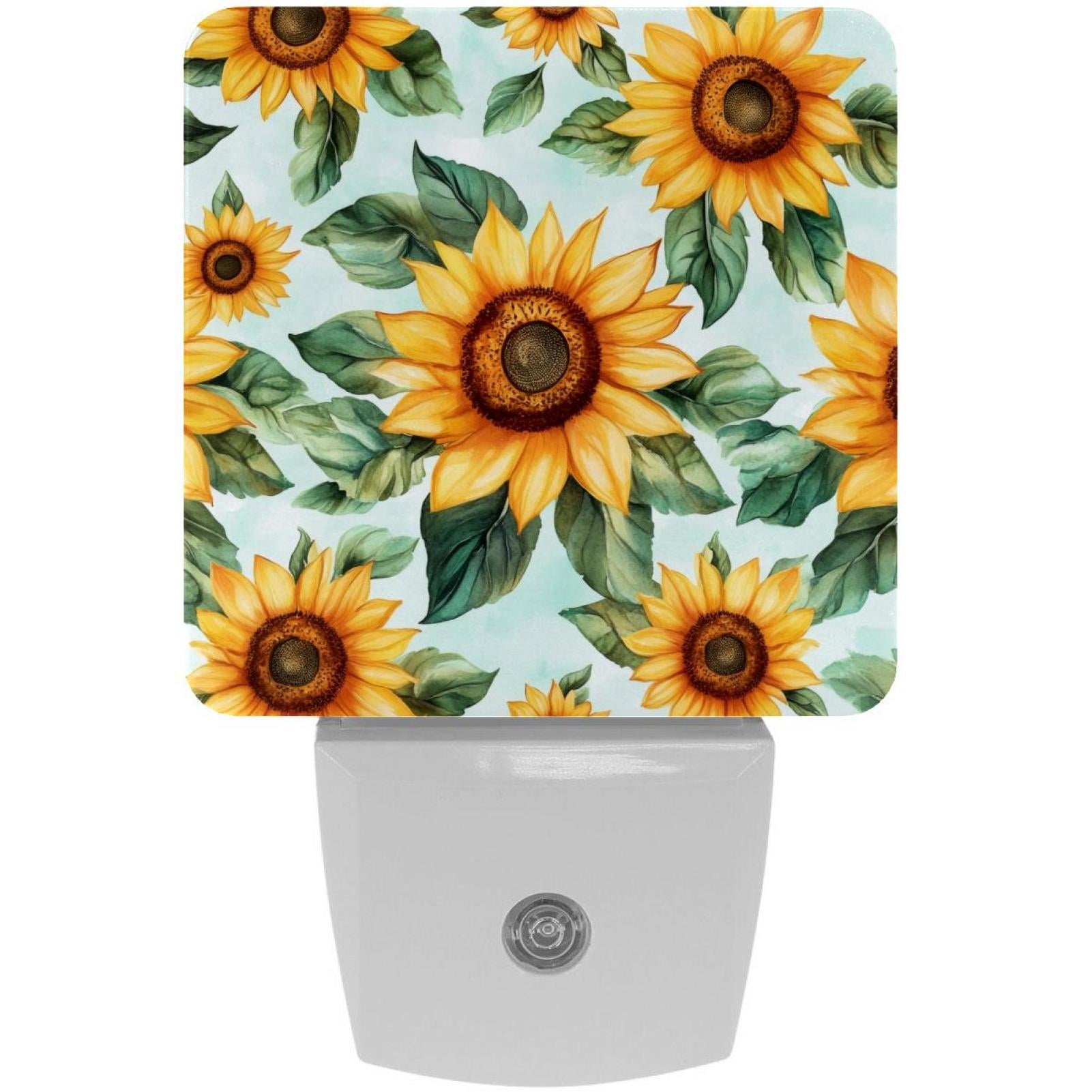 PhooArto Floral Sunflowers Pattern Plug in LED Night Light Auto Sensor Dusk to Dawn Decorative Night for Bedroom, Bathroom, Kitchen, Hallway, Stairs, Baby's Room, Energy Saving
