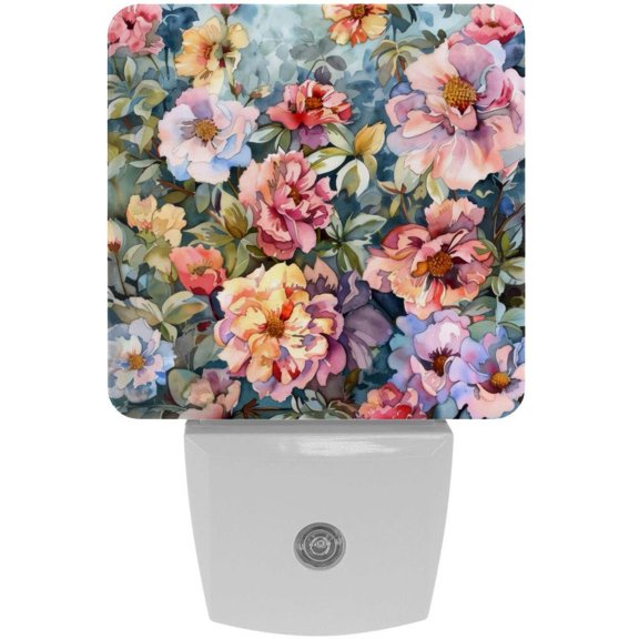 PhooArto Floral Watercolor Flowers Painting Plug in LED Night Light Auto Sensor Dusk to Dawn Decorative Night for Bedroom, Bathroom, Kitchen, Hallway, Stairs, Baby's Room, Energy Saving