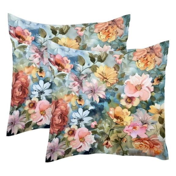 PhooArto Floral Watercolor Flowers Set of 2 Throw Pillow Covers Cases - 16" x 16" Square Decorative Cushion Covers for Sofa Couch Bed Home Decoration