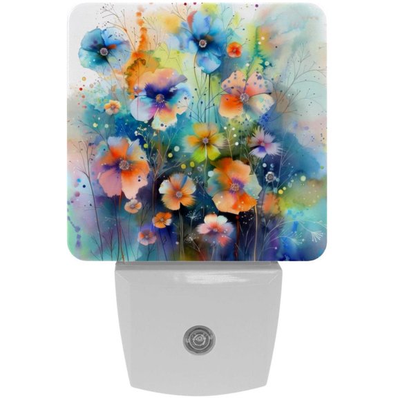 PhooArto Floral Watercolor Painting Plug in LED Night Light Auto Sensor Dusk to Dawn Decorative Night for Bedroom, Bathroom, Kitchen, Hallway, Stairs, Baby's Room, Energy Saving