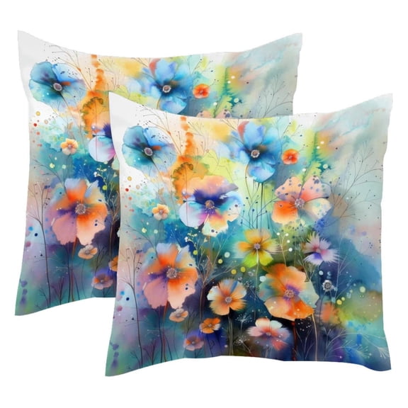 PhooArto Floral Watercolor Painting Set of 2 Throw Pillow Covers Cases - 16" x 16" Square Decorative Cushion Covers for Sofa Couch Bed Home Decoration