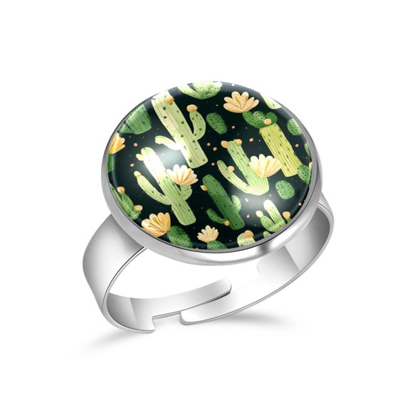 PhooArto Flower Cactus Pattern Stainless Steel Rings for Women, Open Adjustable Ring Promise Ring Jewelry Gifts