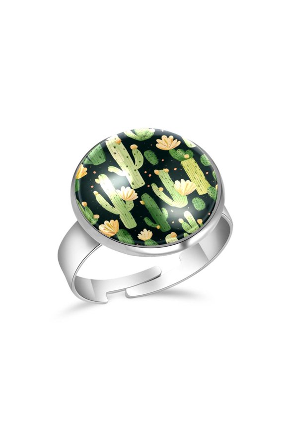 Flower Cactus Pattern Stainless Steel Rings for Women, Open Adjustable Ring Promise Ring Jewelry Gifts