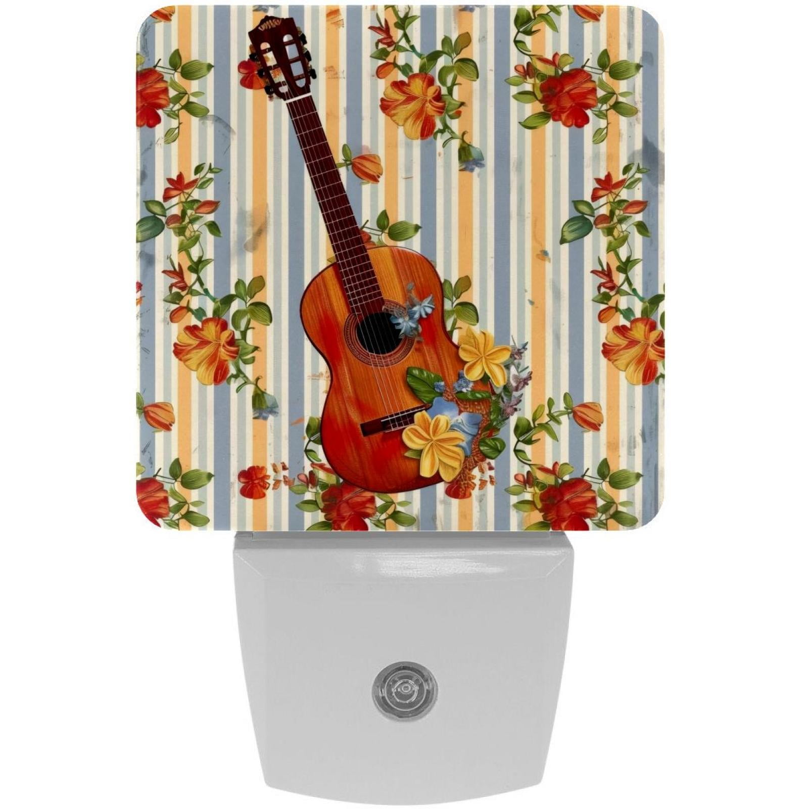 PhooArto Flower Guitar Stripe Pattern Plug in LED Night Light Auto Sensor Dusk to Dawn Decorative Night for Bedroom, Bathroom, Kitchen, Hallway, Stairs, Baby's Room, Energy Saving