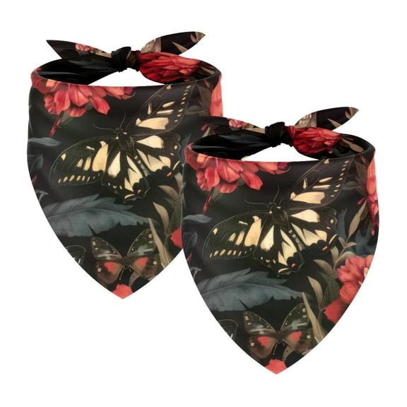 PhooArto Flower Hawk Moth Skull Pattern Dog Bandanas, 2 Pack Soft Washable Pet Scarf Triangle for Large Dogs Puppies and Cats