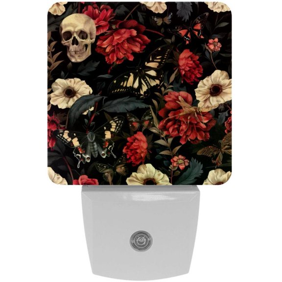 PhooArto Flower Hawk Moth Skull Pattern Plug in LED Night Light Auto Sensor Dusk to Dawn Decorative Night for Bedroom, Bathroom, Kitchen, Hallway, Stairs, Baby's Room, Energy Saving