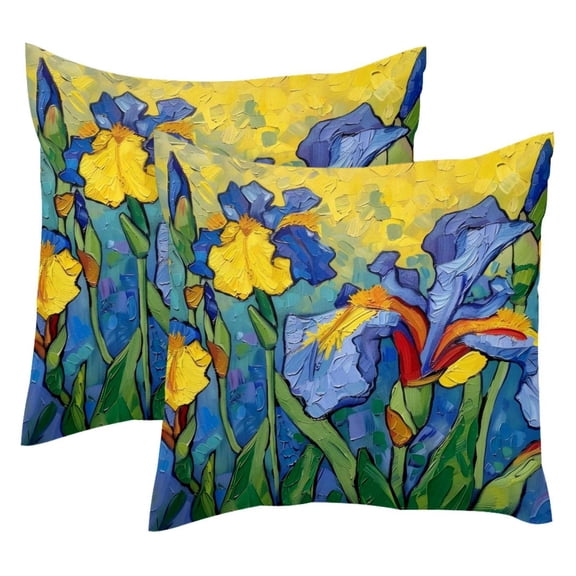 PhooArto Flower Iris Painting Set of 2 Throw Pillow Covers Cases - 16" x 16" Square Decorative Cushion Covers for Sofa Couch Bed Home Decoration