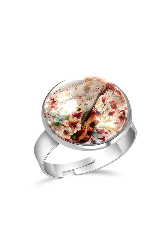 Flower Musical Melody Instruments Stainless Steel Rings for Women, Open Adjustable Ring Promise Ring Jewelry Gifts