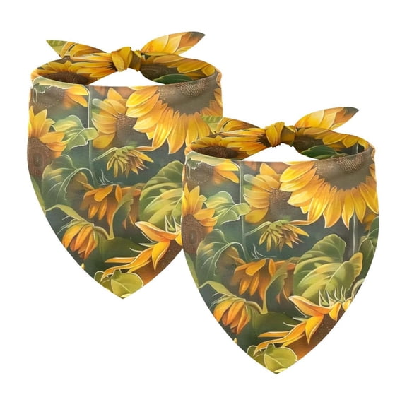 PhooArto Flowers Sunflowers Art Pattern Dog Bandanas, 2 Pack Soft Washable Pet Scarf Triangle for Large Dogs Puppies and Cats
