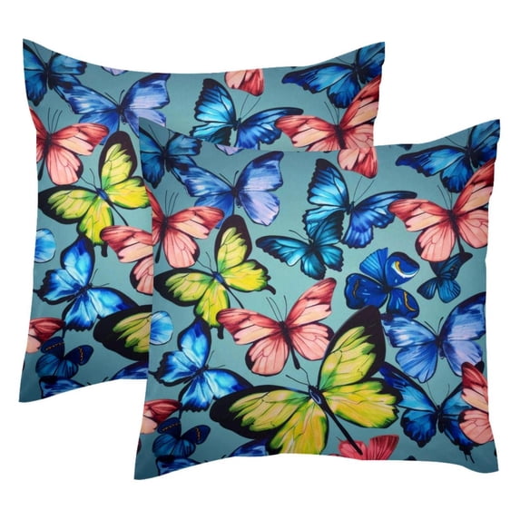 PhooArto Flying Butterflies Pattern Set of 2 Throw Pillow Covers Cases - 16" x 16" Square Decorative Cushion Covers for Sofa Couch Bed Home Decoration