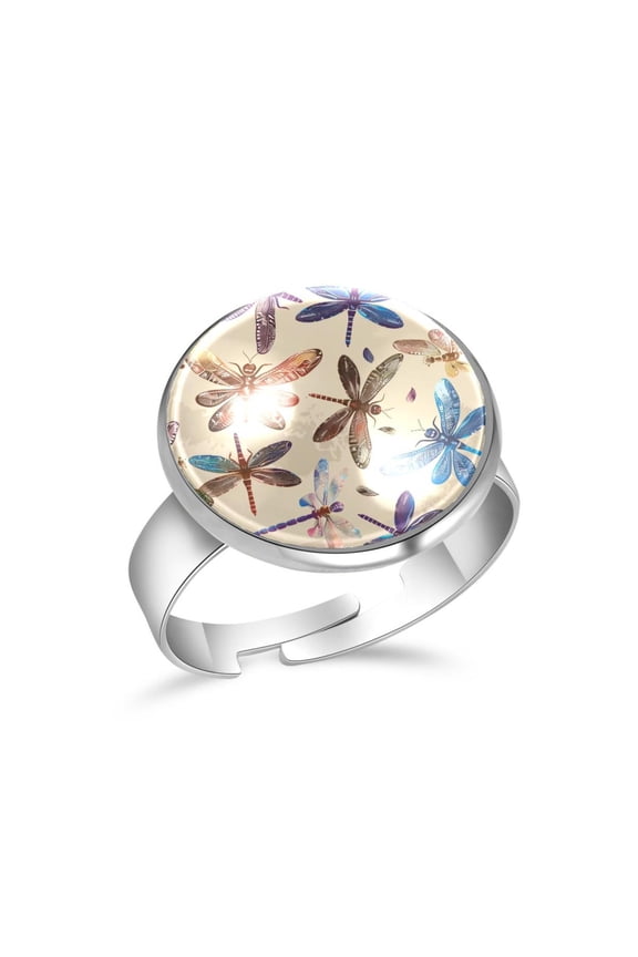 Flying Dragonfly Pattern Stainless Steel Rings for Women, Open Adjustable Ring Promise Ring Jewelry Gifts
