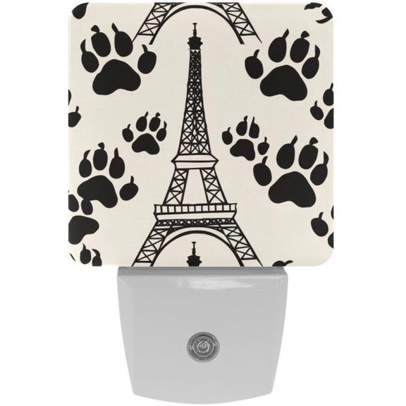 PhooArto Footprint Eiffel Tower Patterns Plug in LED Night Light Auto Sensor Dusk to Dawn Decorative Night for Bedroom, Bathroom, Kitchen, Hallway, Stairs, Baby's Room, Energy Saving