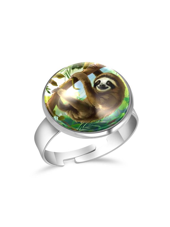 Forest Animal Sloth Stainless Steel Rings for Women, Open Adjustable Ring Promise Ring Jewelry Gifts