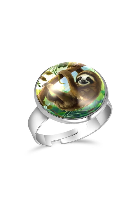 Forest Animal Sloth Stainless Steel Rings for Women, Open Adjustable Ring Promise Ring Jewelry Gifts