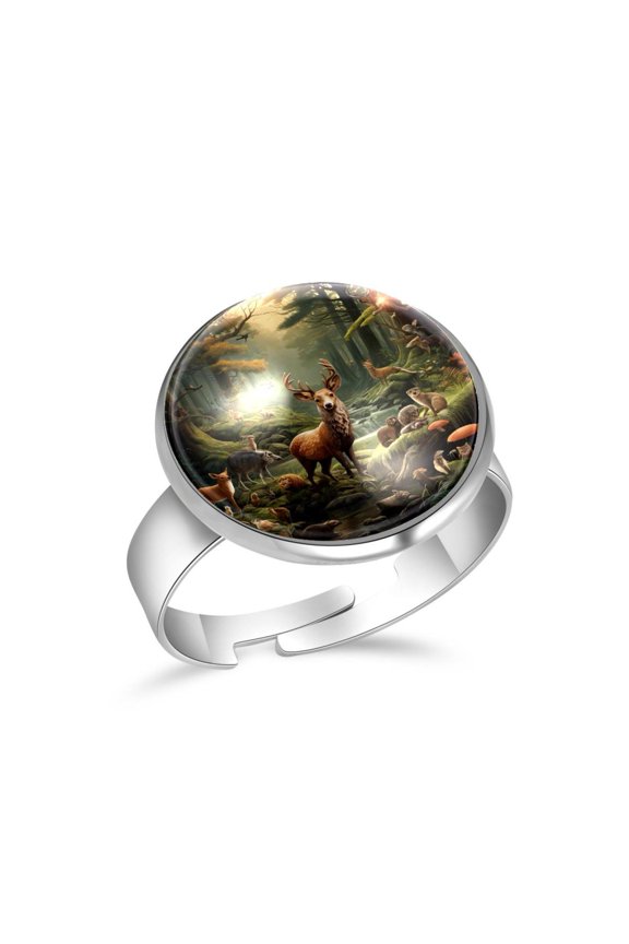 Forest Animals Deer Stainless Steel Rings for Women, Open Adjustable Ring Promise Ring Jewelry Gifts
