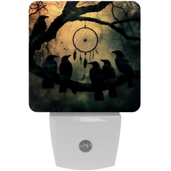 PhooArto Forest Crows Dreamcatcher Plug in LED Night Light Auto Sensor Dusk to Dawn Decorative Night for Bedroom, Bathroom, Kitchen, Hallway, Stairs, Baby's Room, Energy Saving