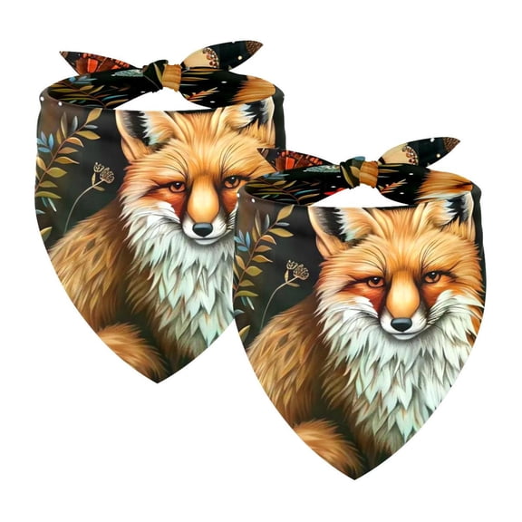 PhooArto Forest Fox Butterfly Flowers Dog Bandanas, 2 Pack Soft Washable Pet Scarf Triangle for Large Dogs Puppies and Cats