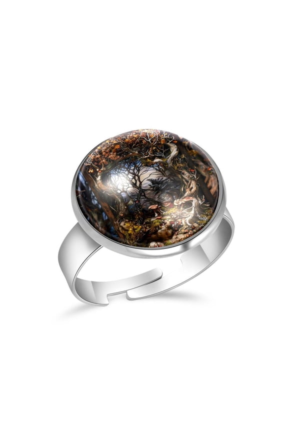 Forest Tree Stainless Steel Rings for Women, Open Adjustable Ring Promise Ring Jewelry Gifts