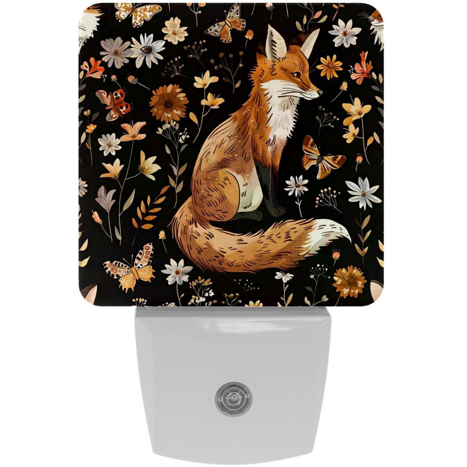 PhooArto Fox and Flowers Pattern Plug in LED Night Light Auto Sensor Dusk to Dawn Decorative Night for Bedroom, Bathroom, Kitchen, Hallway, Stairs, Baby's Room, Energy Saving