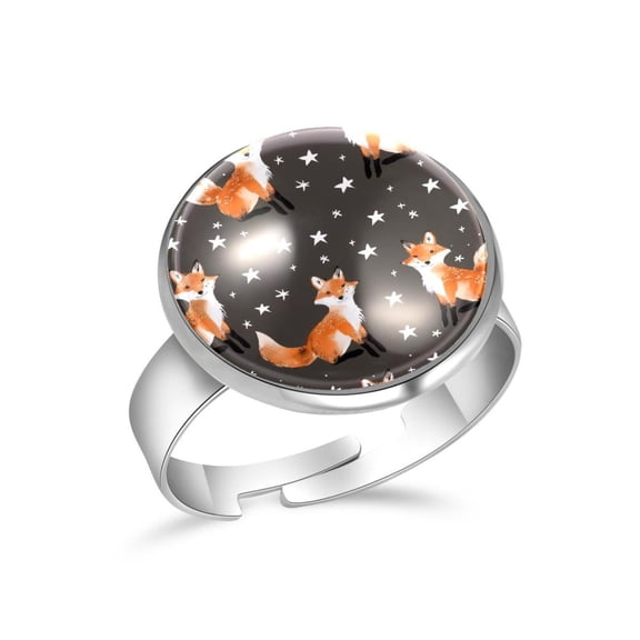 PhooArto Fox Stars Pattern Stainless Steel Rings for Women, Open Adjustable Ring Promise Ring Jewelry Gifts