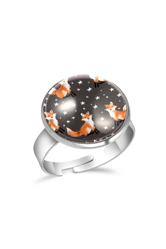 Fox Stars Pattern Stainless Steel Rings for Women, Open Adjustable Ring Promise Ring Jewelry Gifts